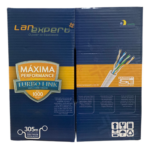 Cabo De Rede Interno Externo Cat5e U/utp Cmx Lan Expert Turbo 305 Metros Branco