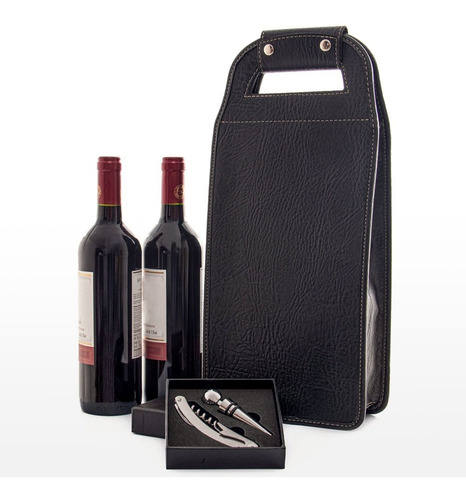 Wine Bag Bolsa Para Vinhos 2 Garrafas Em Couro 7703 Preto