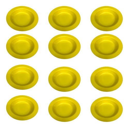 Jogo 12 Pratos Fundos Plástico Redondo Para Escolas 22cm Cor Amarelo