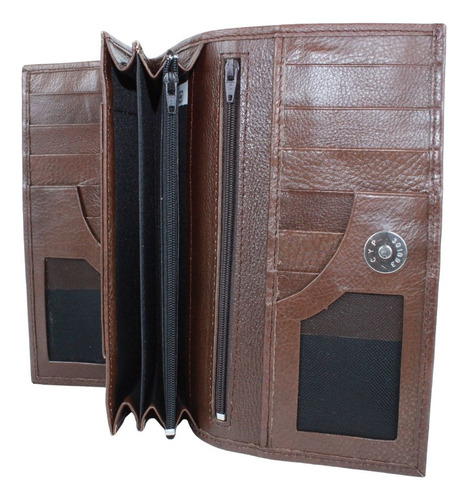 Cartera Grande Mujer Cuero Cierre Espejo Billetera Dama Color Café