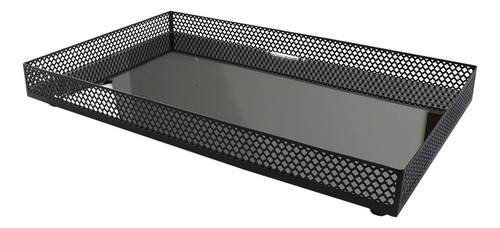 Bandeja Recepção Espelhada Metal 25x40cm Preta