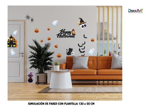 Vinil Decorativo Happy Halloween Ventana Pared 120 X 50 Cm 