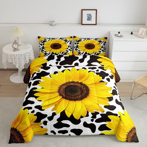 Juego De Cama De Girasol, Funda De Edredón Floral Botánica, 