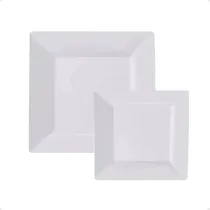 Comprar Set X12 Piezas Plato Playo Postre Melamina Cuadrado Blanco