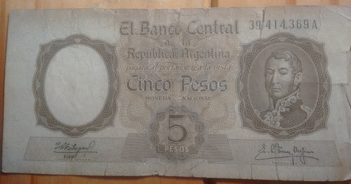 Billete 5 Pesos Moneda Nacional Serie A - Banco Central