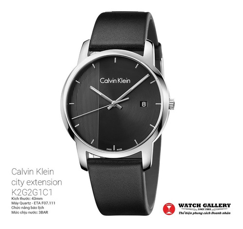 Reloj Calvin Klein Hombre City K2g2g1c1 Piel Negro Caja Plat Color del bisel Plateado