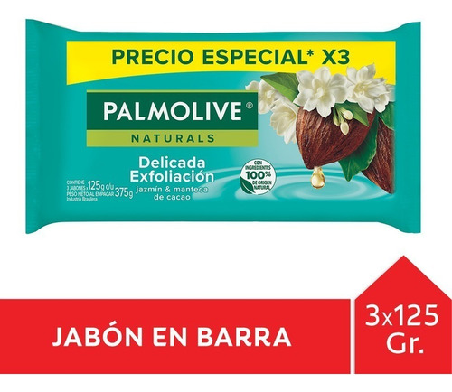 Jabón En Barra Palmolive Jazmín Y Cacao 125g Pack X 3