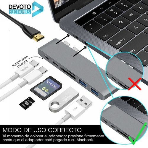 Imagen 8 de 9 de Adaptador Usb C Hub Mac Macbook Air Pro Hdmi 4k Usb C Sd Tf