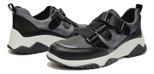 Zapatillas Mujer Plataforma Urbanas Cuero Eco Negro Moscu - $ 17.999,55