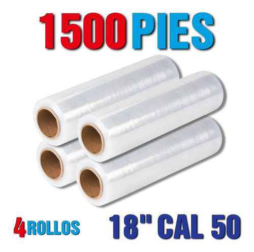  4 Rollos Emplaye Playo Pelicula Estirable 18/c50/1500 Pies