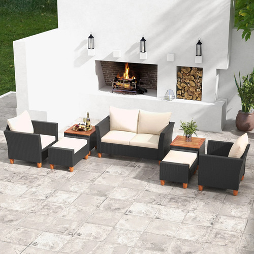 Juego De Muebles 7pz Sillones Dos Plazas, Otomanas Y Mesa