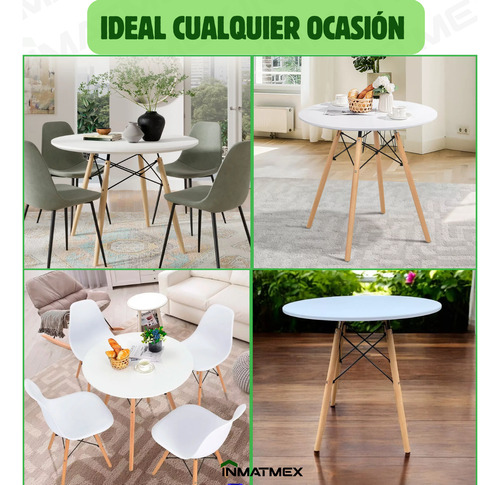 Mesa Redonda Eames Moderna 80cm Para Jardín Y Hogar
