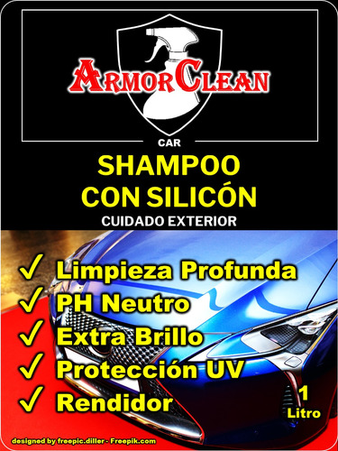 Shampoo Con Silicón Marca Armorclean. 1 Litro X 12 Uds