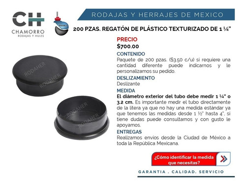 Regatón Tapón Redondo De Plástico Texturizado 1 1/4 Paq 200