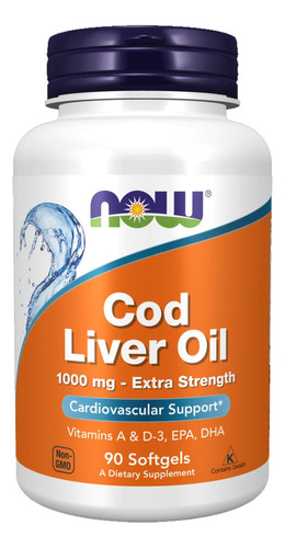 Suplemento em cápsula NOW  Cod Liver Oil óleo de fígado de bacalhau Cod Liver Oil sabor  without flavor em pote 90 un