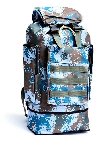 Mochila Grande De Camping Viaje Super Resistente Camuflada Color Azul