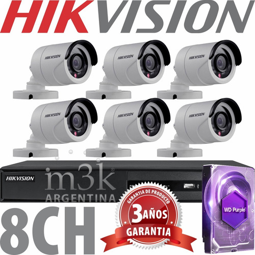 Kit Seguridad Hikvision Full Hd Dvr 8 + Disco 1tb Instalado + 6 Camaras Infrarrojas Exterior / Domos Interior + Ip M3k