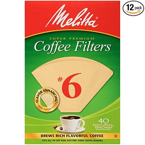 Melitta No. 6 Filtros Sin Blanquear Cono De Café, Natural Br