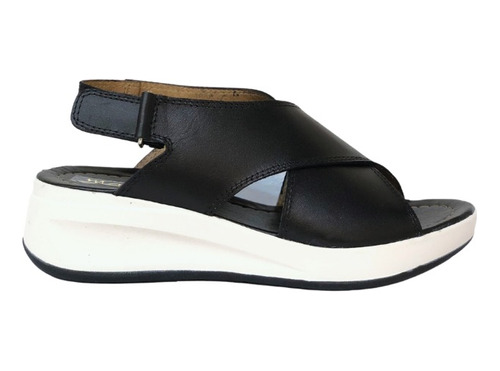 Sandalia Boho Cuero Negro Cruzada Con Velcro