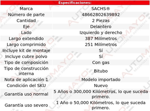 Juego 2 Amortiguadores Del Sachs® P10 Van V8 7.4l 73