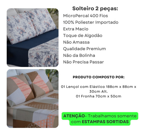 Jogo De Lençol Solteiro 170 Fios Estampados 3 Peças Sortidos Cor Masculino