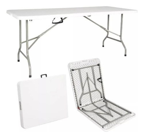 Mesas Plegables 152 Cm Tipo Maleta Color Blanco De Plastico