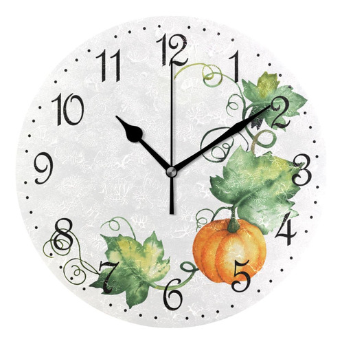 Reloj De Pared De Acuarela Con Hojas De Calabaza, Silencioso