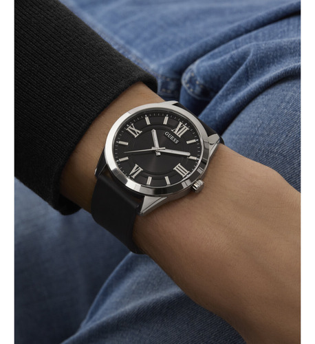 Reloj Guess Elliot Caballero Negro Gw0894g1 Bisel Plateado