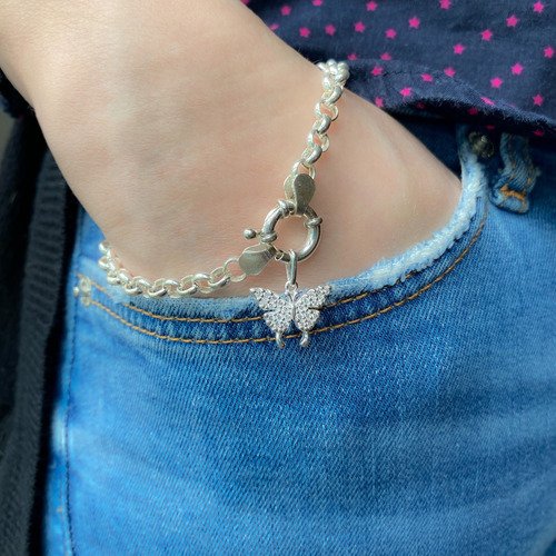 Pulsera Rolo Plata 925 Con Dije Mariposa (le4477)