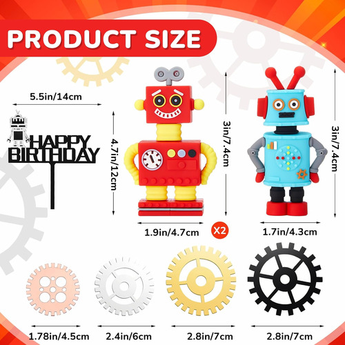 11 Piezas De Robot Para Tartas De Cumpleaños Para Niños, Rob