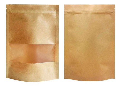 100 Bolsas Doypack Bolsas Resellables Papel Kraft 16x26 Cm