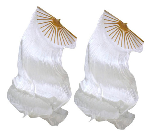 Abanico Largo Plegable Ductile Silk Belly Dance Blanco [u]