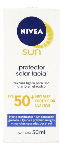 Protector Solar Facial Nivea Sun Fps 50 Textura Ligera 50 Ml