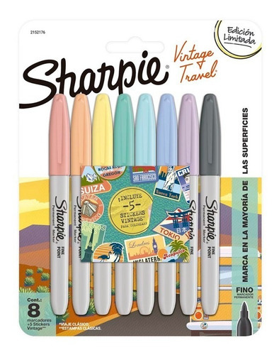 Marcadores Vintage Travel 8 Colores Sharpie Rnw