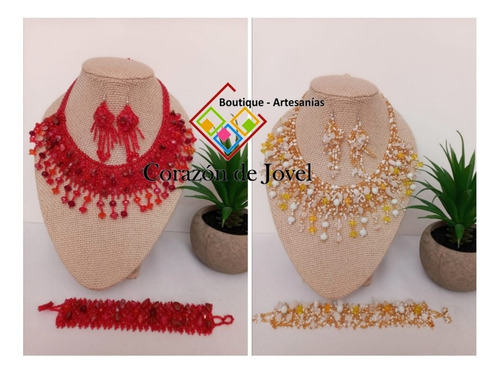 Juegos De Collar+pulsera+aretes Modelo Chaquira Y Abalorios