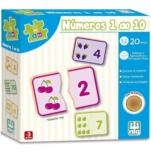 Jogo Pedagógico Numeros 1 Ao 10 Infantil Bebe Madeira - Nig