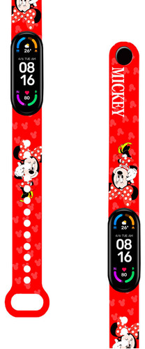 Correa Compatible Xiaomi Mi Band 5 Y 6 Minnie Mouse Rojo