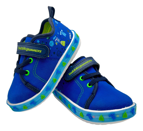 Tenis Bubble Gummers Niño Mod. Tren Azul Con Luces Y Velcro