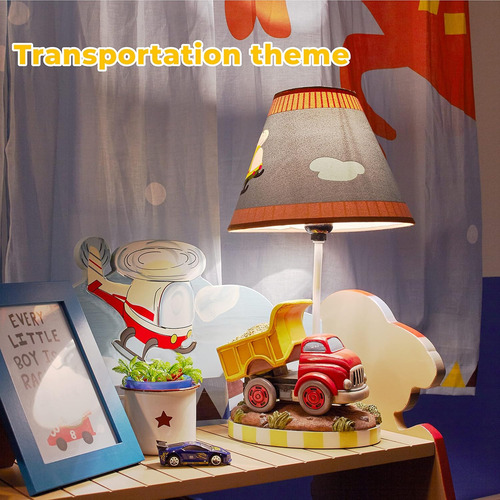 Lámpara De Mesa Pequeña Fantasy Fields Para Niños, Lámpara De Camión Con Base De Construcción Y Pantalla Impresa En Helicóptero