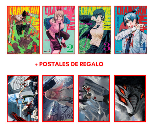 Combo Chainsaw Man 1 A 4 + 4 Postales - Manga - Ivrea