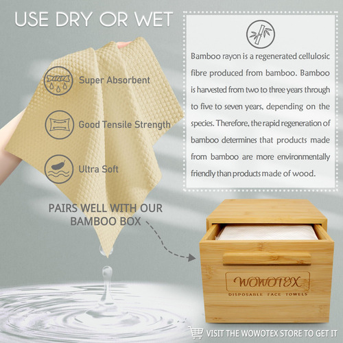 Wowotex Toallas Faciales De Bambú Desechables Biodegradables