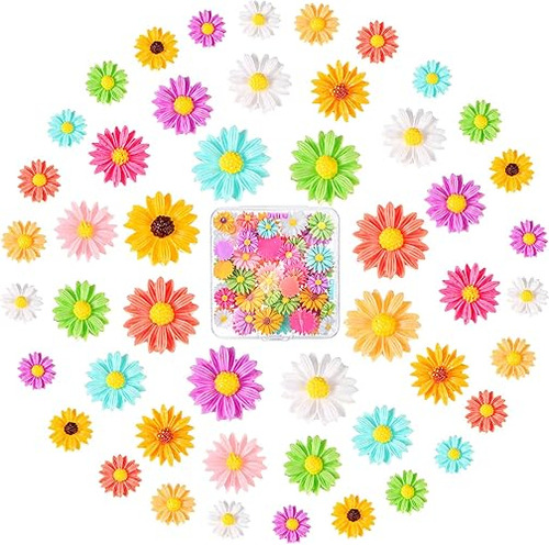 50 Flores Pequeñas De Resina, Margaritas Multicolor