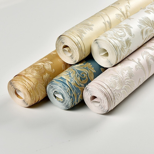 Imagen 5 de 6 de Papel Tapiz Estilo Damasco Europeo Con Relieve Pared Beige