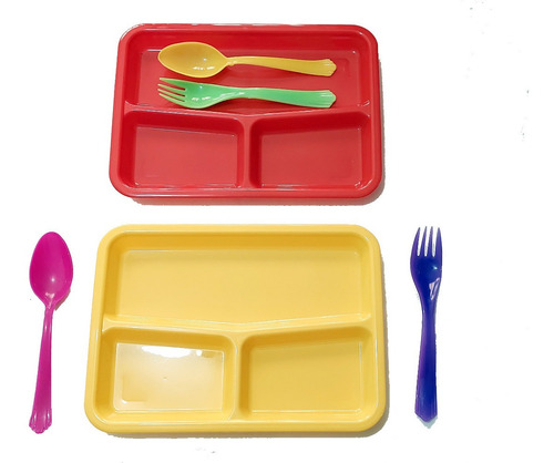 Kit De 30 Plato Rectangulares 3 Div Plasticos Colores