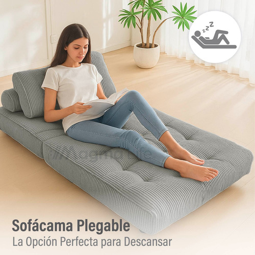 Sofá Cama Plegable Memory Foam Terciopelo Antideslizante Gris
