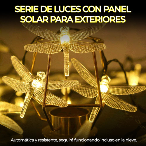 Serie de luces solares con libélulas 5 metros de iluminacion luces amarillo ele-gate led.35