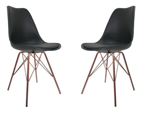 2 Cadeiras Leda Saarinen Preta Design Tower Base Cobre