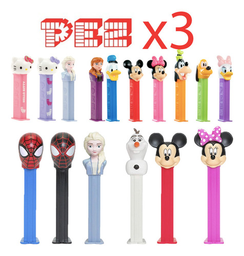 Imagen 2 de 2 de Pack X3 Dispensadores Pez Candy Con 1 Recarga Caramelos