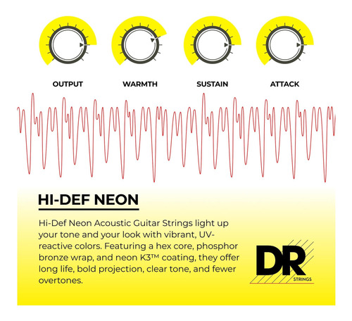 Dr Strings Hi-def Neon Rojo Recubierto De Guitarra Acústica