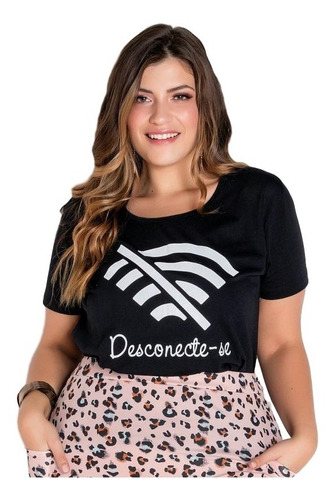 Blusa Feminina T-shirt Estampa Wifi Frontal Plus Size 